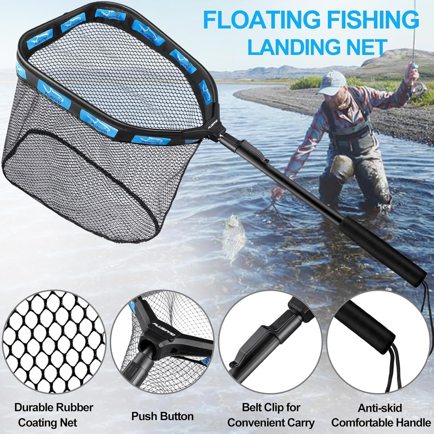Fishing Backpack with Fishing Gear Fish Net & Rod Holders Tackle Box, 42L Large Water-resistant Tackle Bag Store