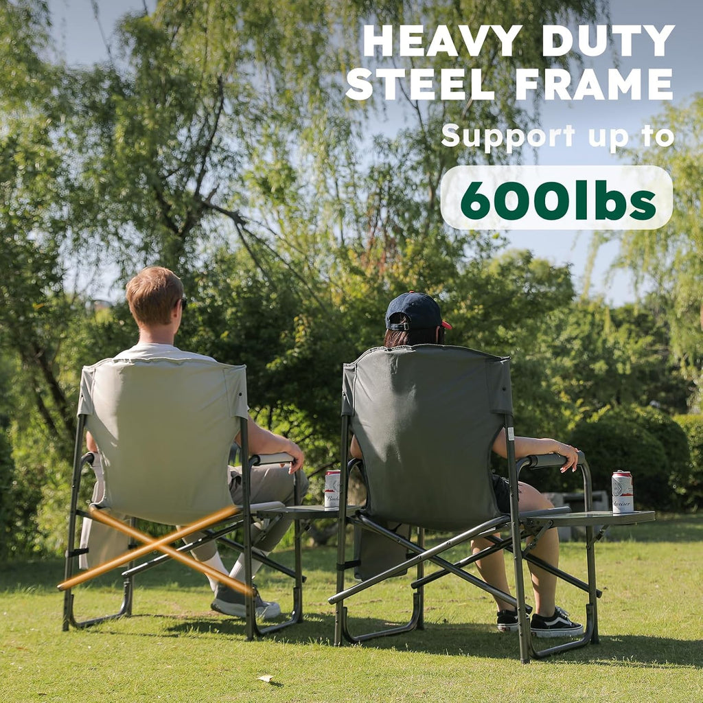 Oversized Directors Camping Chairs, 2 Pack, 600 lb, Black | Heavy duty outdoor chairs for adults, 28" wide seat
