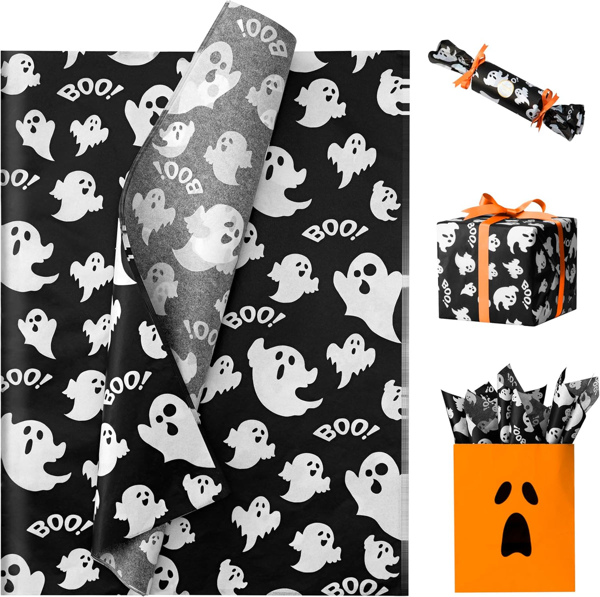 Halloween Tissue Paper for Gift Bags, Ghost Pattern 30 Sheets