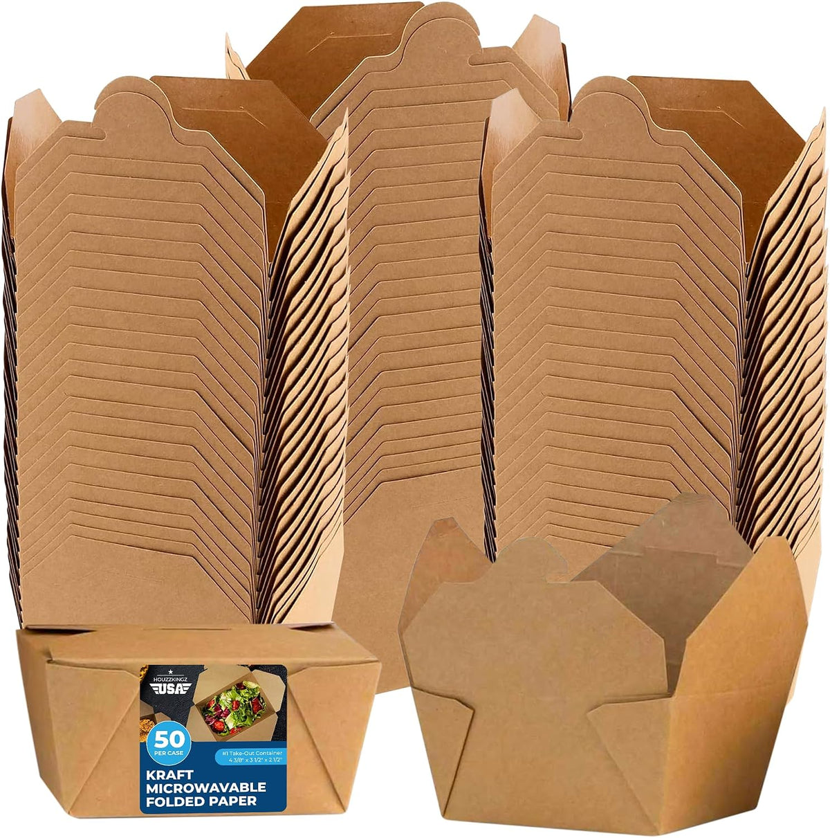 Paper To Go Boxes for Food [50 Pack - 30 Oz], Cardboard Take Out Food Containers Boxes | Kraft Fold Takeout Small