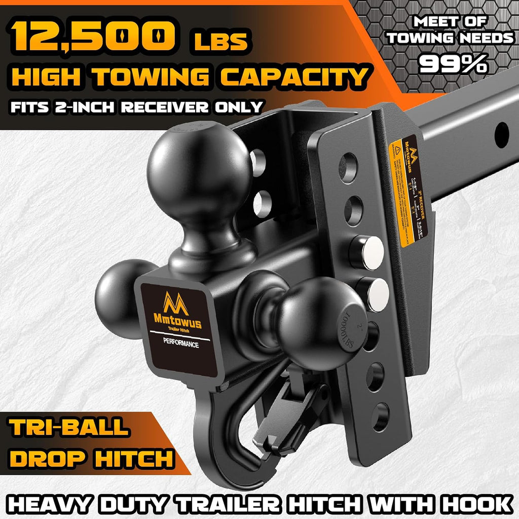 Adjustable Trailer Hitch - Drop Hitch Fit 2" Receiver -6" Drop/Rise