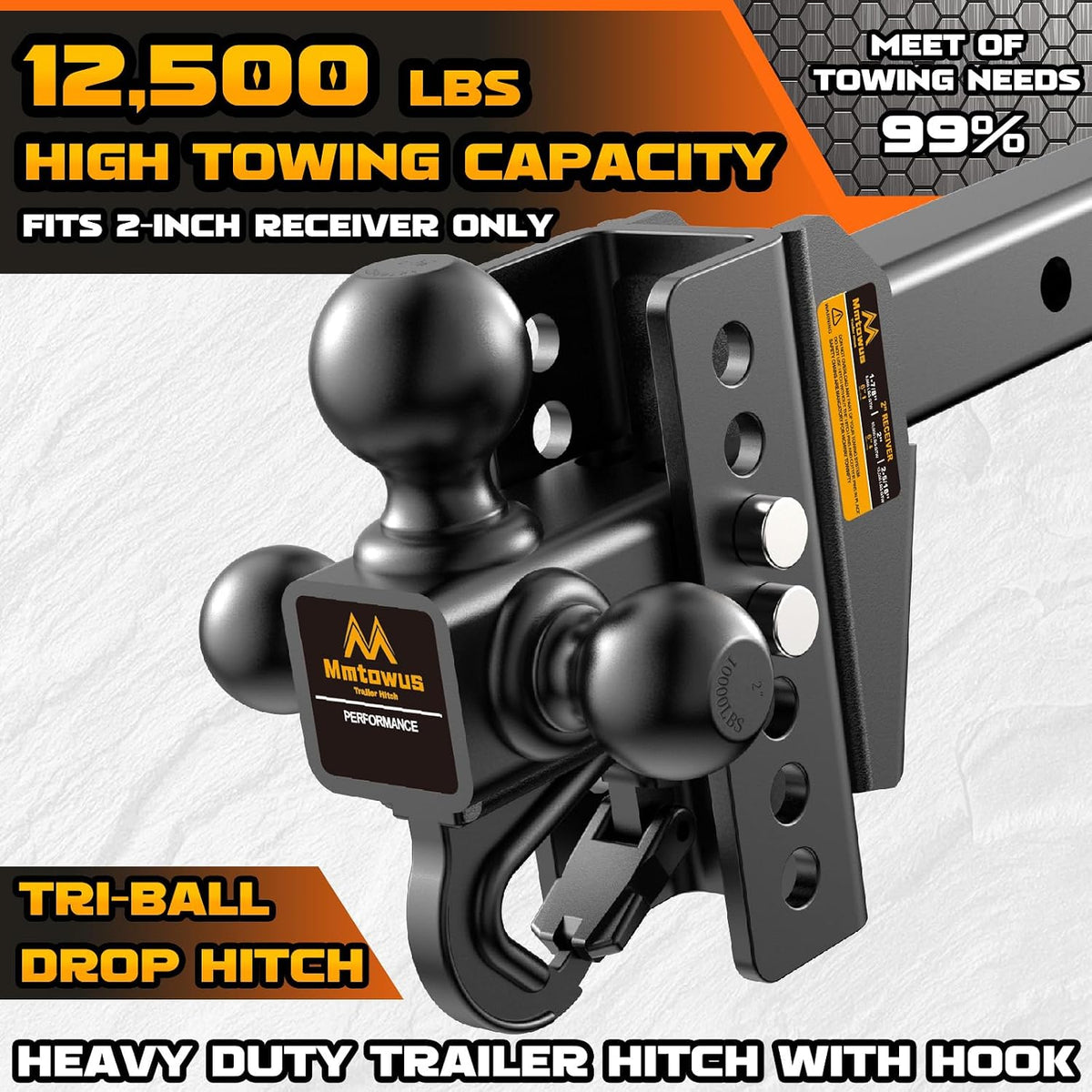 Adjustable Trailer Hitch - Drop Hitch Fit 2" Receiver -6" Drop/Rise