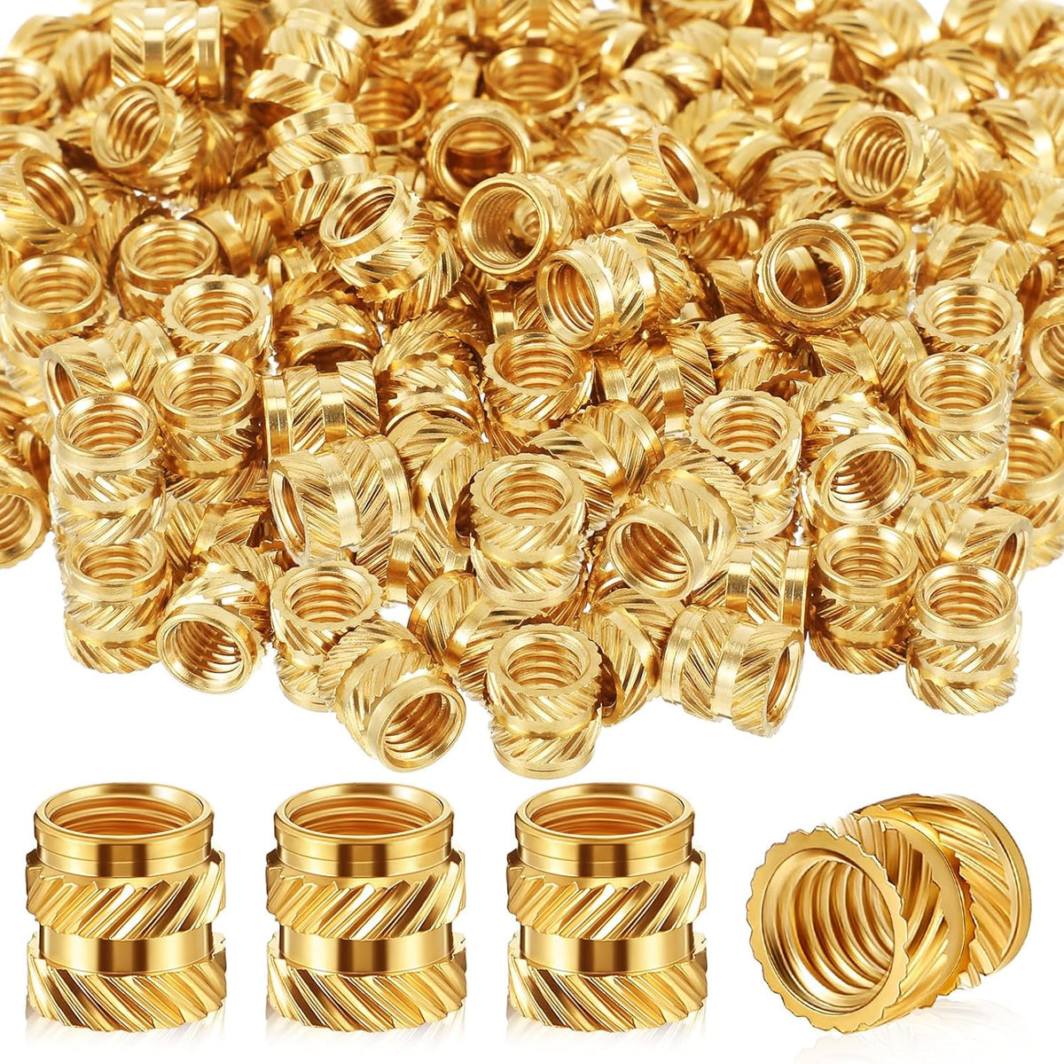 Yaocom 100 Pcs M5 Threaded Inserts M5 x D7.1 x L9.5 Heat Set Inserts Brass 3D Printing Knurled Metric Nuts for Plastic, 3D Printing Components
