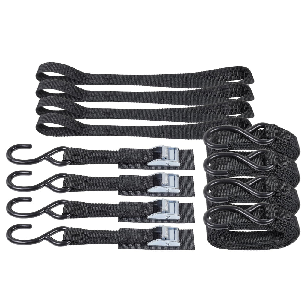 Cam Buckle Tie Down Straps with Hook 1" x 8' with Extra Soft Loops