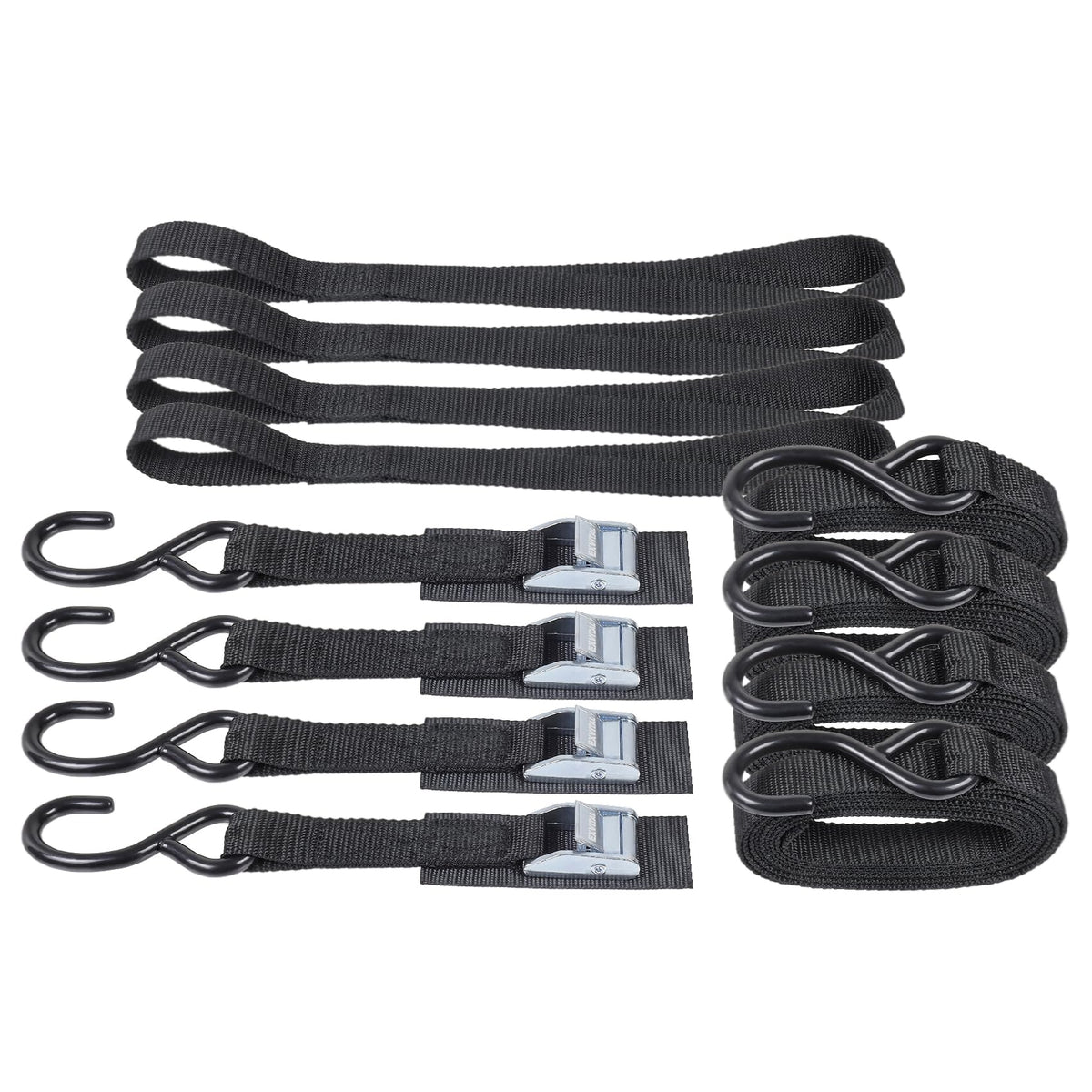 Cam Buckle Tie Down Straps with Hook 1" x 8' with Extra Soft Loops