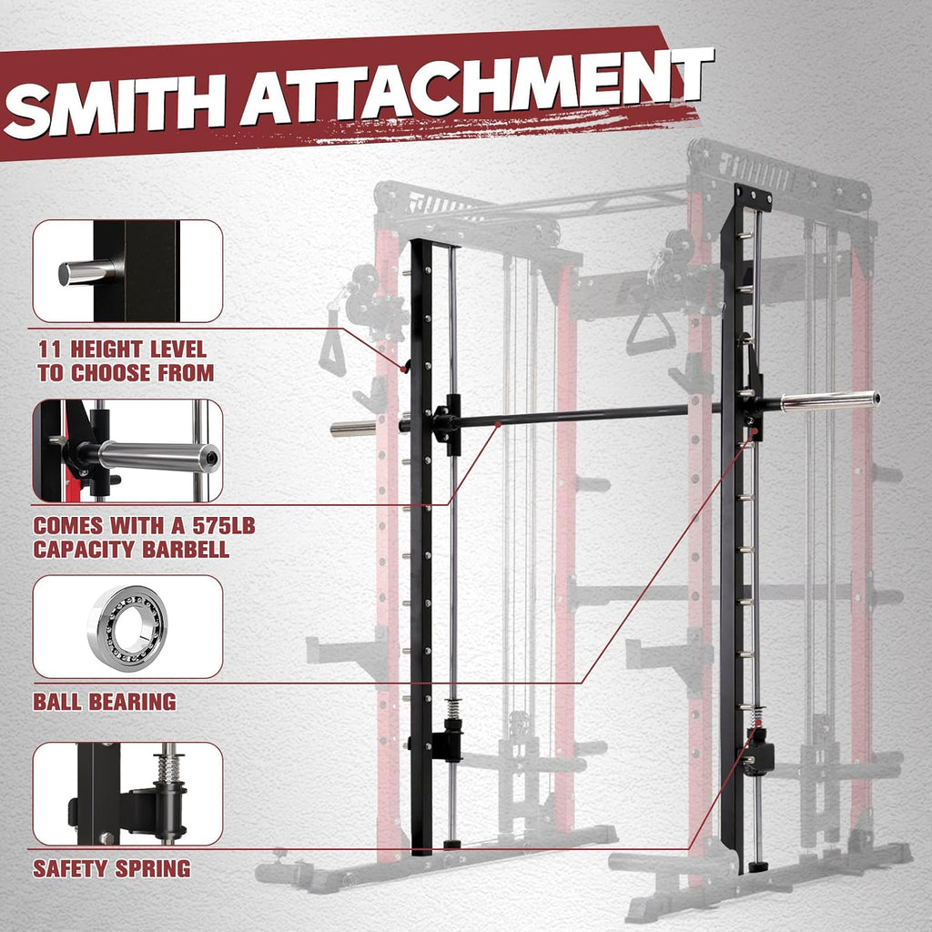 M1 Pro Smith Machine Cable Crossover Power Cage Home Gym | Dual 360 Cables, Barbell & Handles, LAT Pulldown, 1850LBS