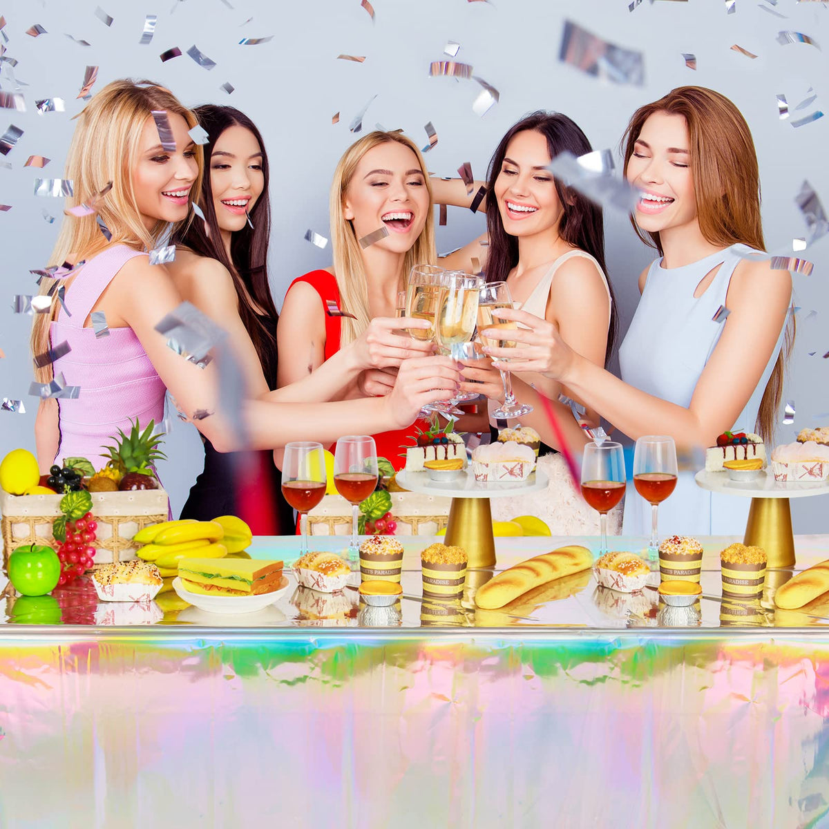 4 Pack Iridescent Plastic Tablecloths, Disposable Table Covers