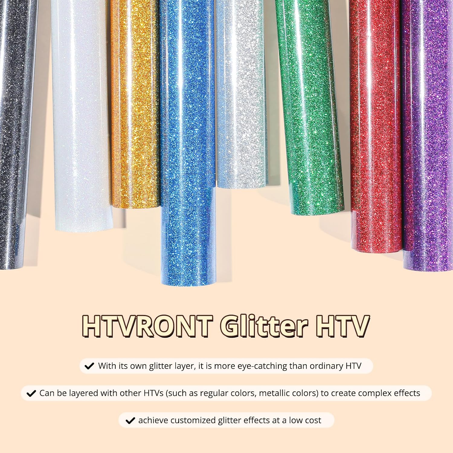 Black Glitter HTV Vinyl- 10” x 5ft Black Glitter Iron On Vinyl | Glitter HTV for All Cutting Machine, Glitter Heat
