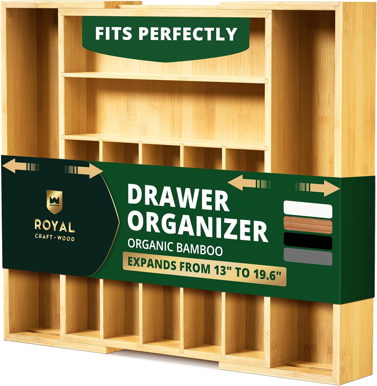 Luxury Bamboo Kitchen Drawer Organizer - Silverware Organizer, Utensil Holder & Cutlery Tray Drawer Dividers for
