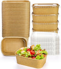 50 Pack Compostable Rectangular Kraft Paper Bowls, 25 Oz, Microwave & Freezer Safe, Reusable, Perfect for Take-Out