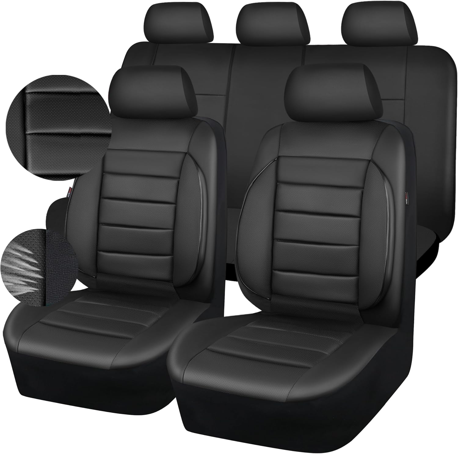 Leather Seat Covers Full Set Universal Water Resistant 3D Foam Back Support, Luxury Comfort Automotive 5 Seat Covers