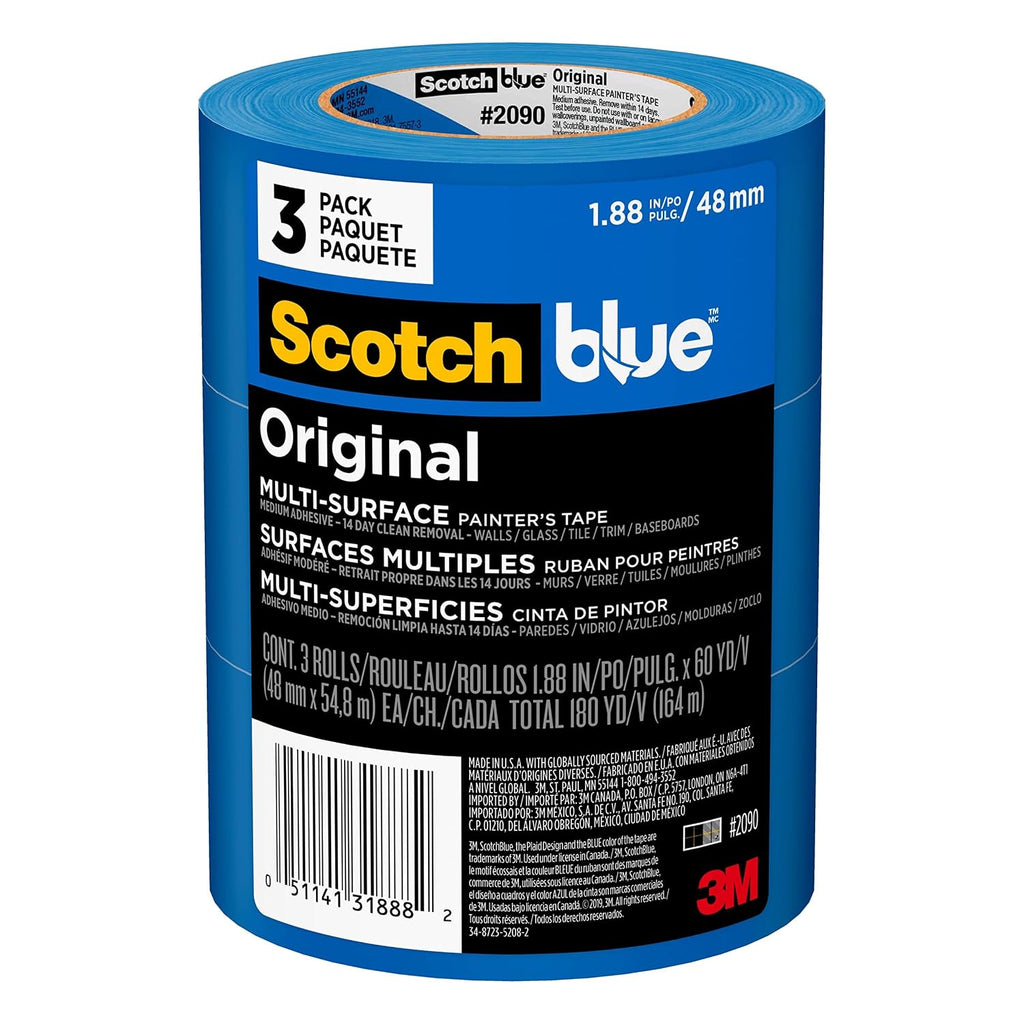 Original Multi-Surface Painter's Tape 2 Inch Wide, 3 Rolls