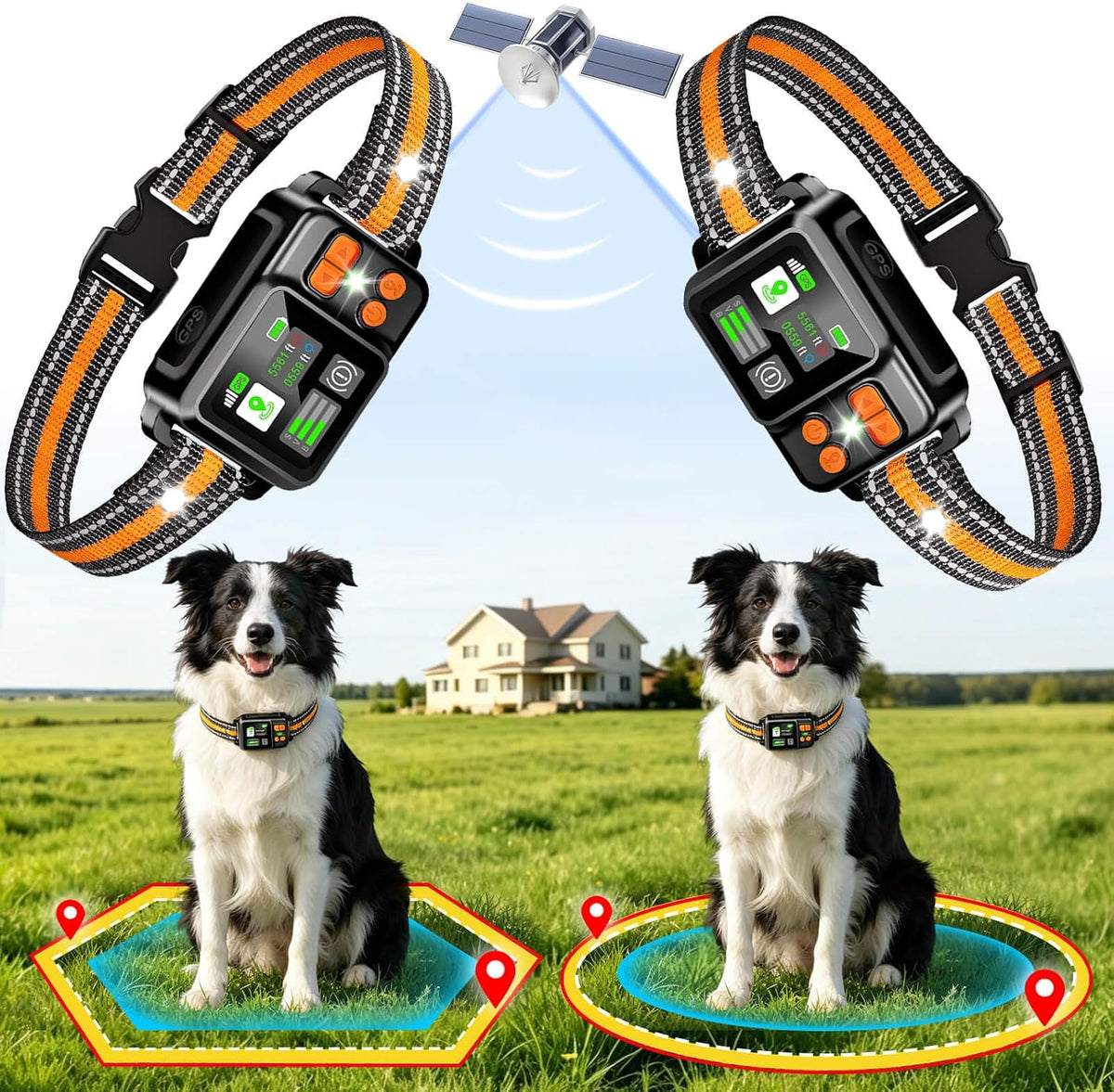 GPS Wireless Dog Fence Collar System 2 Mode 2 Pack IPX7 No Monthly Fee