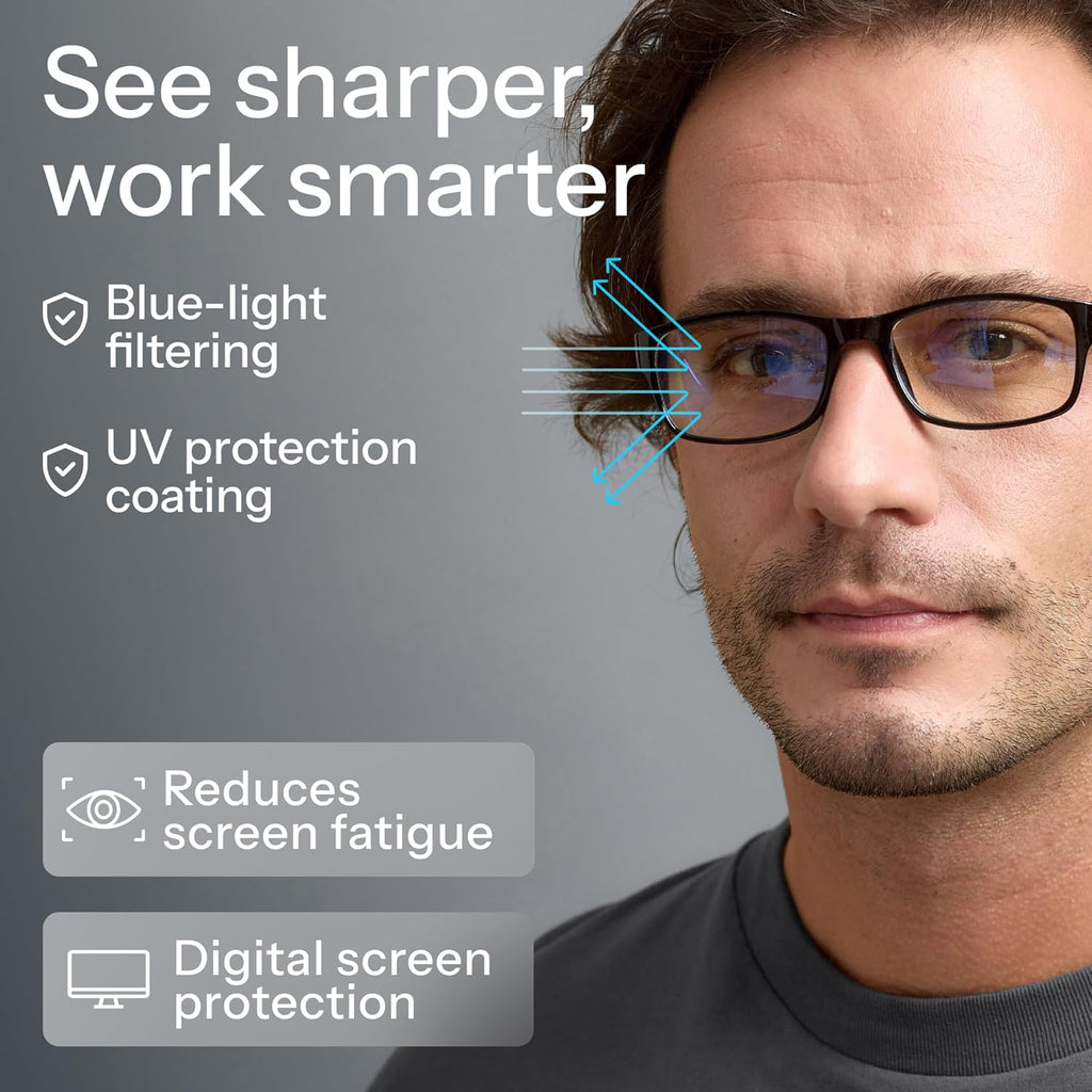 2.25 Professional Reading Glasses for Men for All Day - Computer Readers with Blue Light Protection - Value Pack