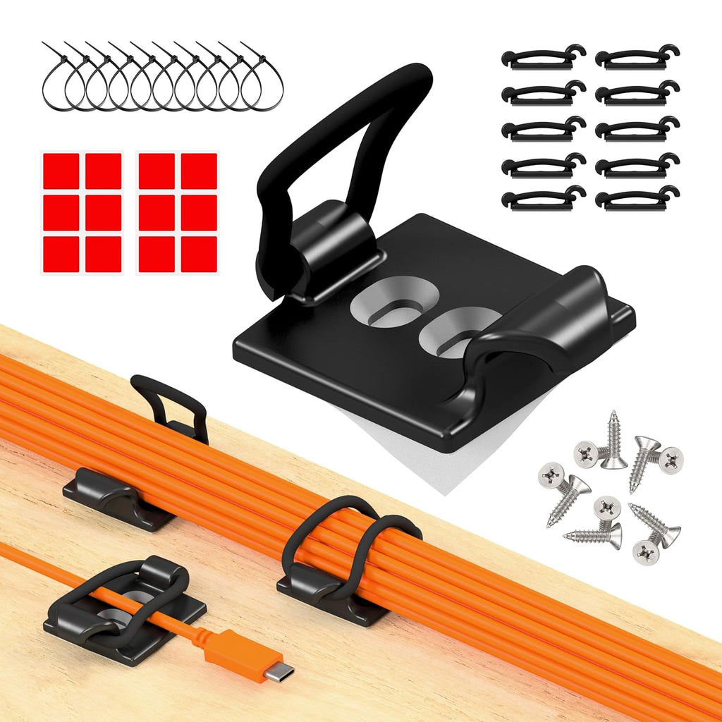 [Made in the UK] 10-Pack Adjustable Elastic Adhesive Cable Clips, Wire Management Holder, Cord Organizer for Home