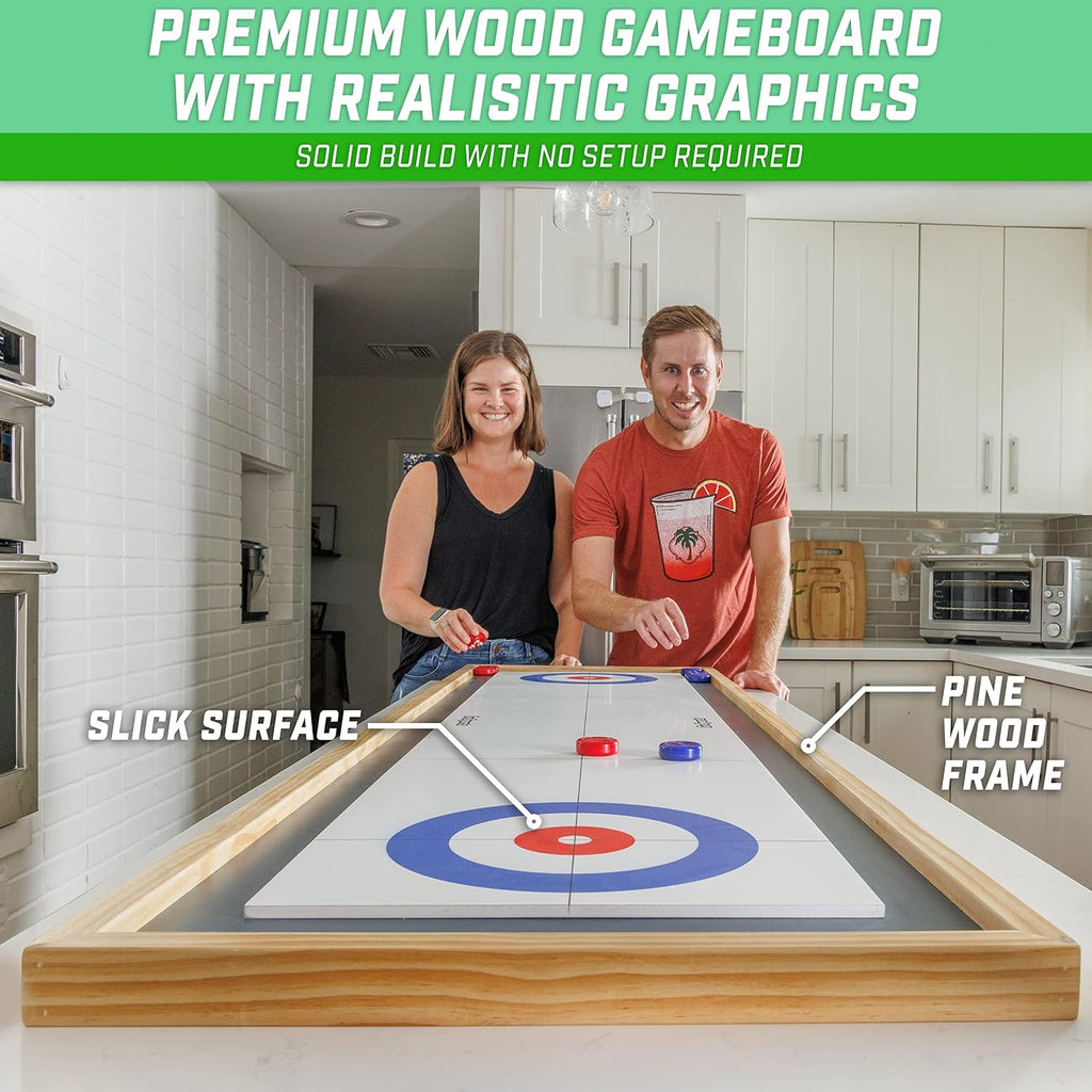 6 ft Tabletop Shuffleboard and Curling 2 in 1 Game with 8 Pucks and Tote Bag