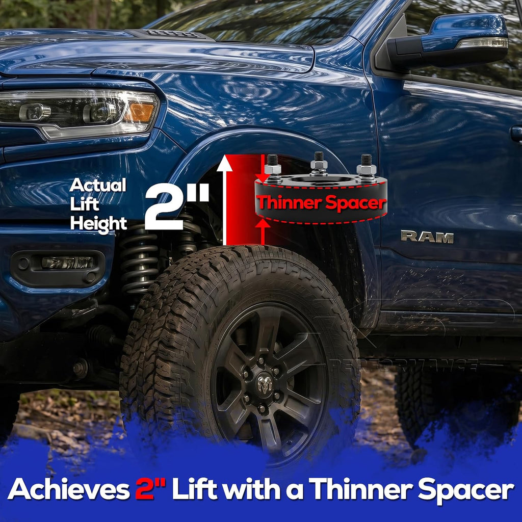 KSP 2in Front Lift Kits for Ram 1500 2009-2026, 2" Leveling Lift Kit for 2009-2026 Dodge Ram 1500 4WD, 2005-2011 Dakota 2WD 4WD, Aluminum Suspension Level Kit CNC Strut Spacers For Pick Up
