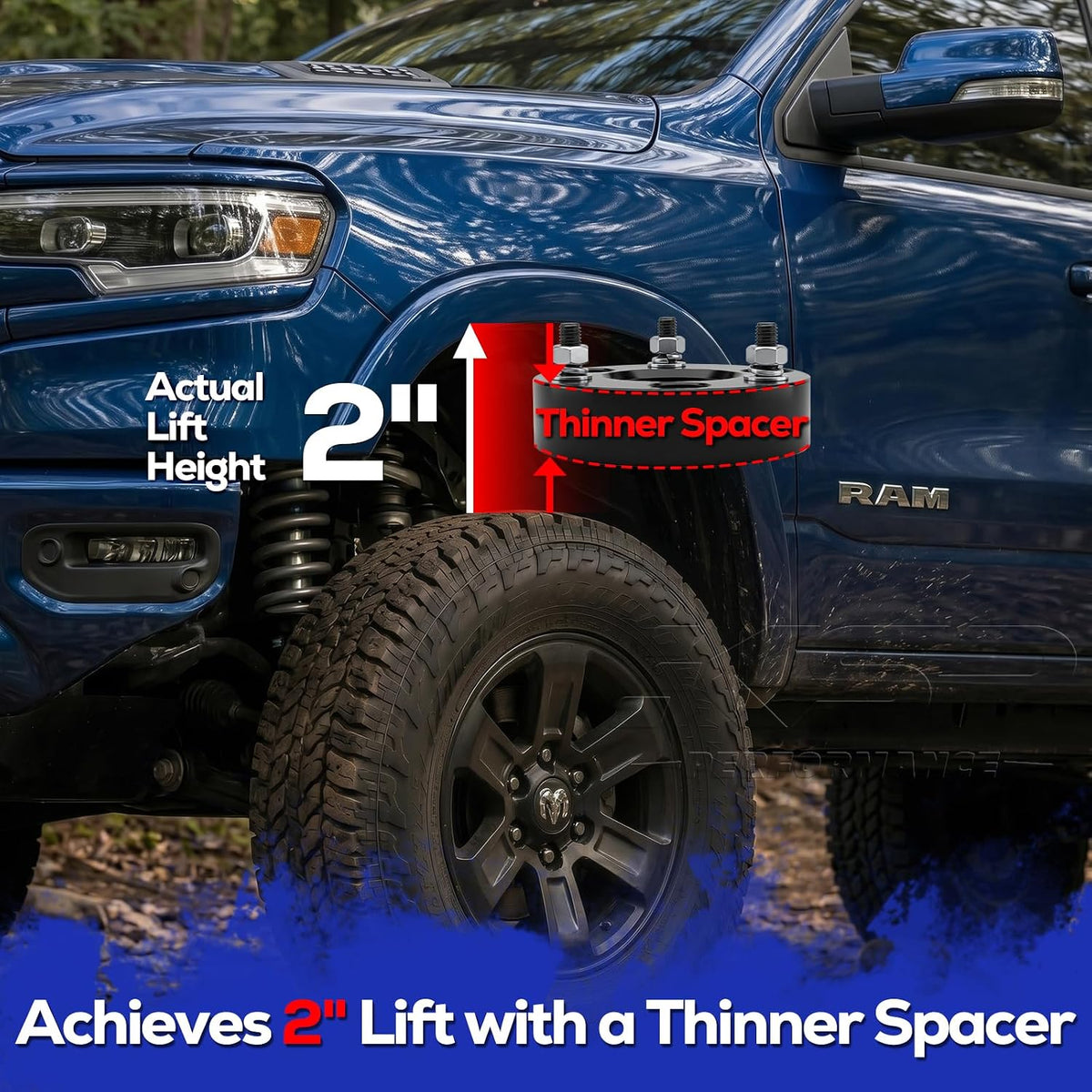 KSP 2in Front Lift Kits for Ram 1500 2009-2026, 2" Leveling Lift Kit for 2009-2026 Dodge Ram 1500 4WD, 2005-2011 Dakota 2WD 4WD, Aluminum Suspension Level Kit CNC Strut Spacers For Pick Up