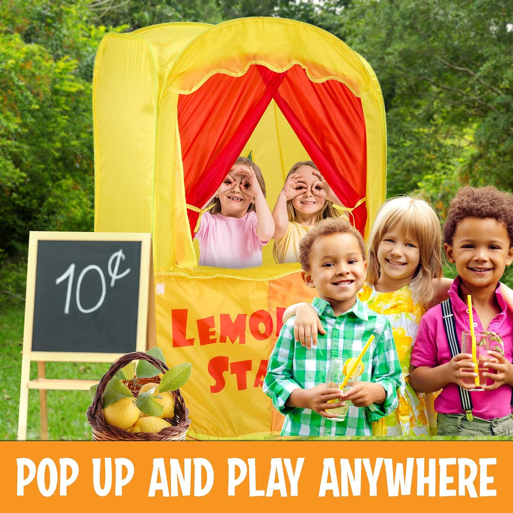 Puppet Theater for Kids, 2-in-1 Puppet Show & Lemonade Stand Pop-Up Play Tent - Playbees Foldable Theater Stage