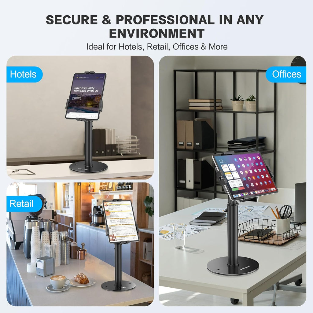 POS Tablet Kiosk Stand - Universal Tablet Locking Mount for 7.9"-11" Devices, 360° Swivel Anti-Theft Security Stand