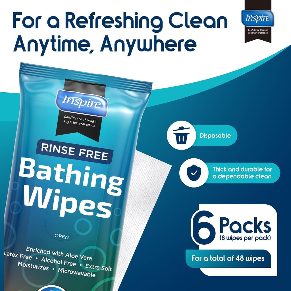 Bathing Wipes for adults bathing rinse free | Adult Wash Cloths Extra Large, Bathing Wipes for Incontinence, 8"x 8"