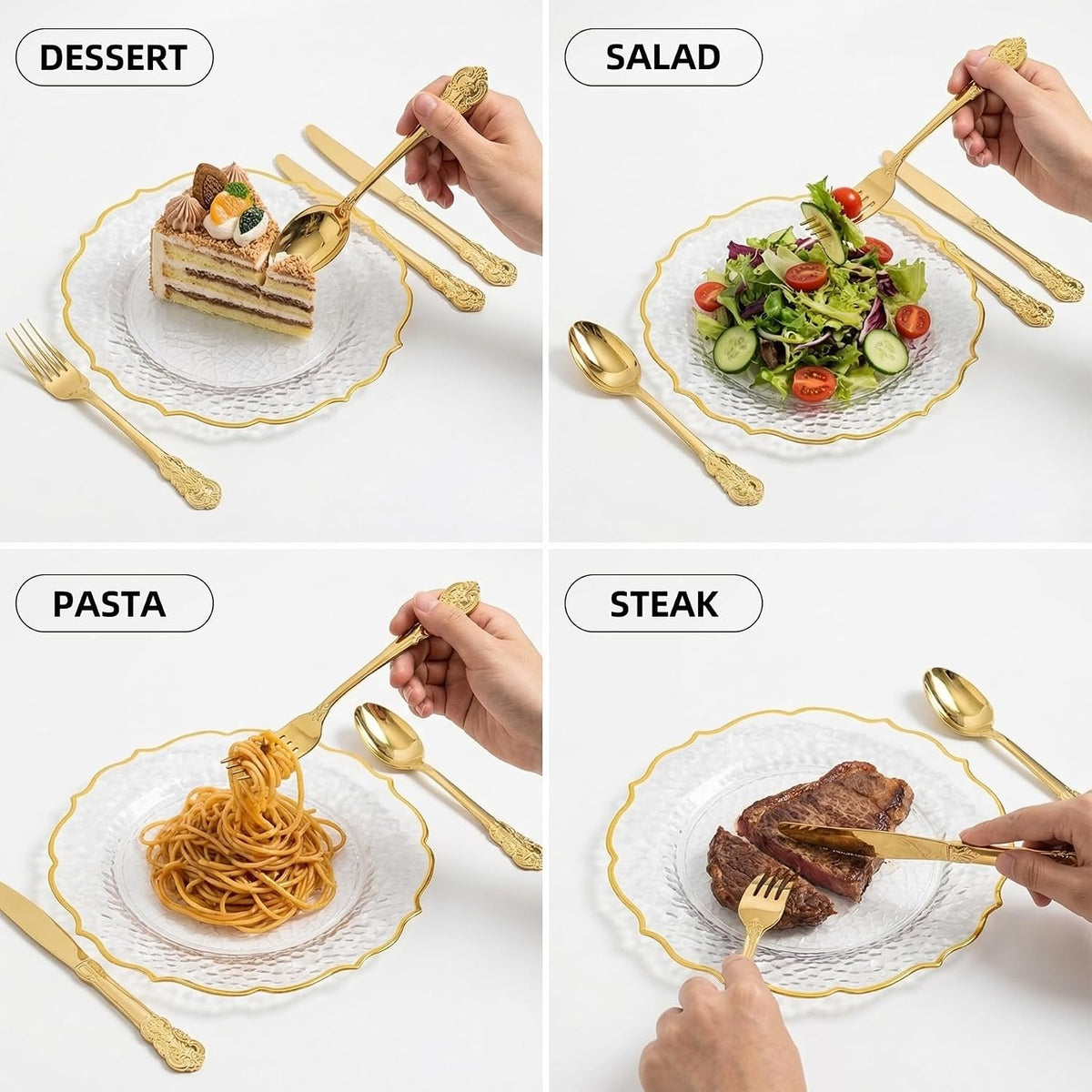 300PCS Gold Plastic Silverware, Vintage Disposable Utensils & Cutlery
