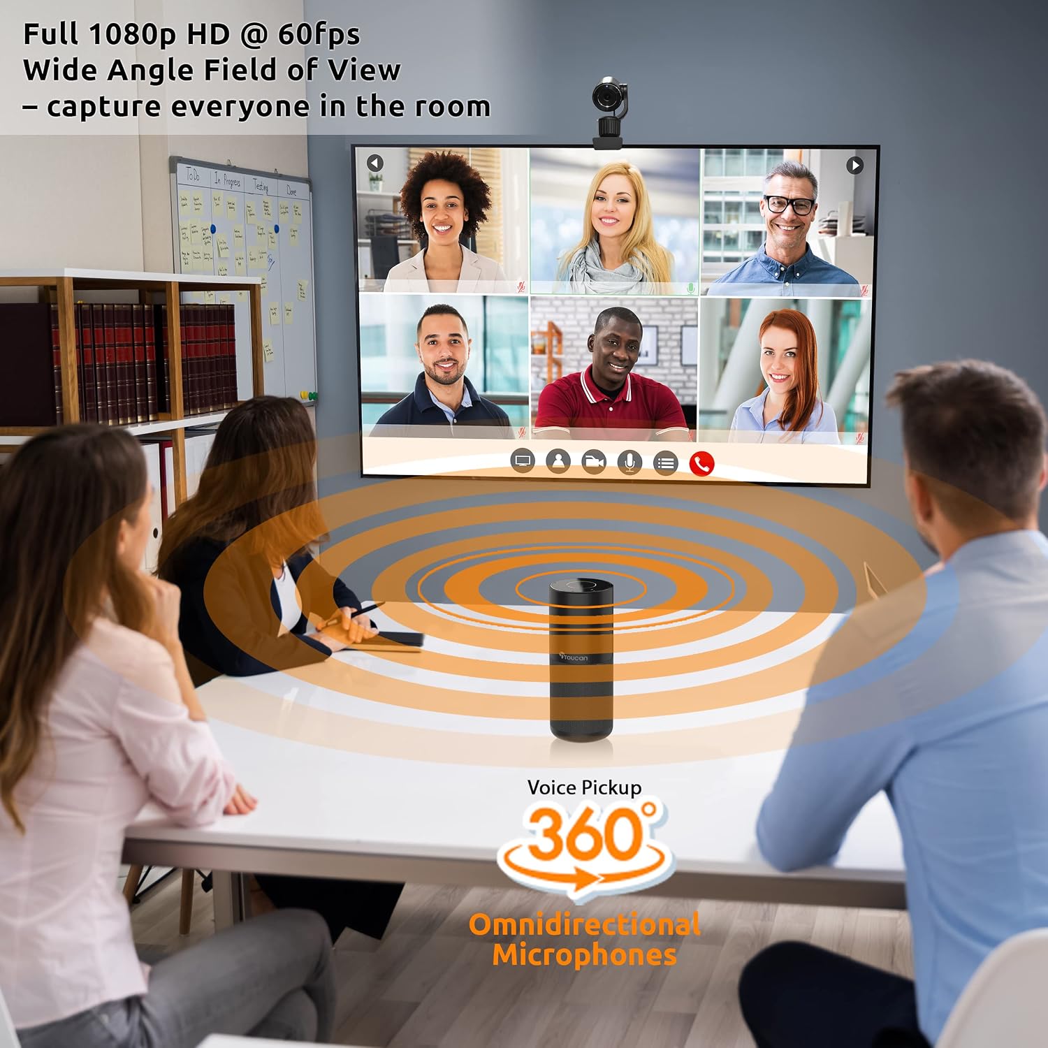 Conference HD Video Conference System, 1080P HD Camera, Speakerphone with 4 Microphones, Plug and Play USB Conference