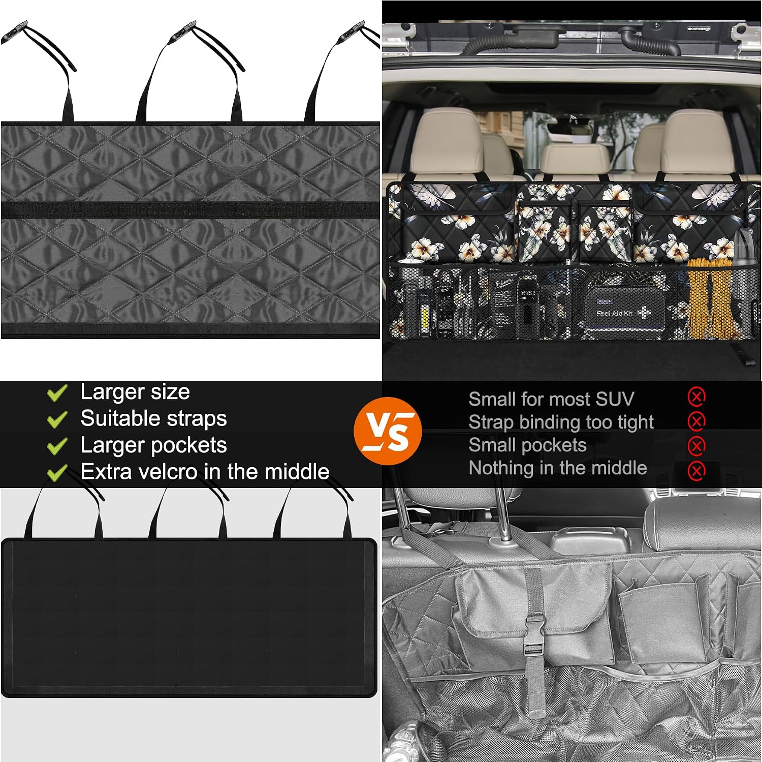 Car Trunk Organizer, Large Capacity Backseat Trunk Organizer (42"*18"), Collapsible Car Storage Bag with 8 Pockets