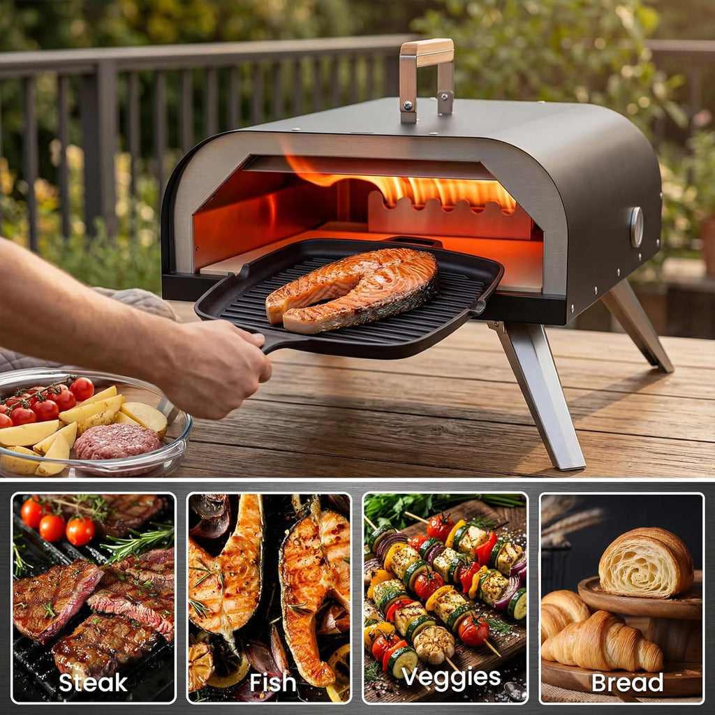 12" Multi-Fuel Outdoor Pizza Oven, Reaches 720°F, Wood and Propane