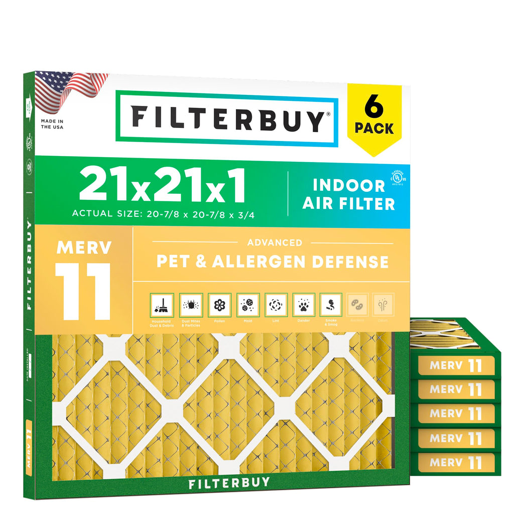 21x21x1 Air Filter MERV 11 Pet & Allergy Defense (6-Pack)