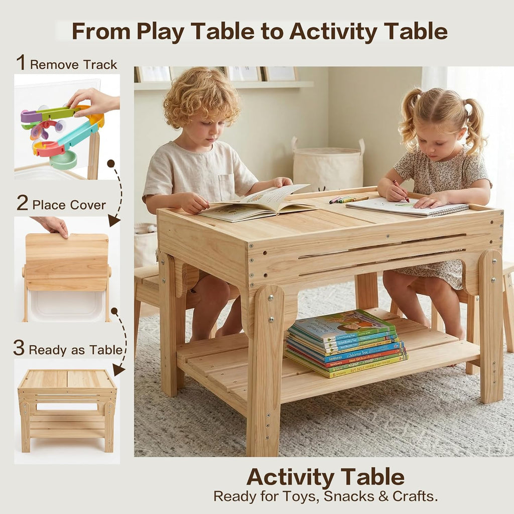 Water Table for Toddlers, Adjustable Height Wooden Sand and Water Table with 2 Collapsible Bins, Acrylic Activity