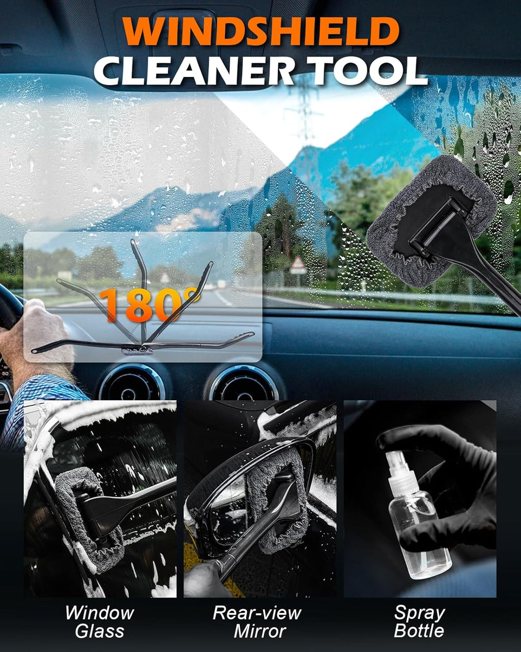 Windshield Cleaner Tool, 18Pcs Car Interior Detailing Brush Set, Inside Windshield Cleaning Kit with 200g Cleaning