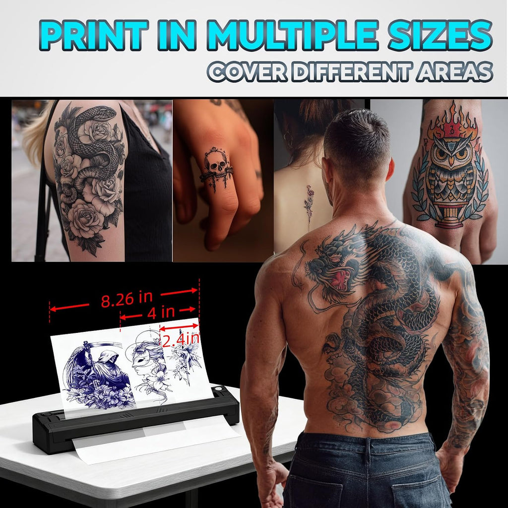 New Tattoo Stencil Printer - Fits A4-A8 Width Thermal Paper, Portable Wireless Bluetooth Thermal Tattoo Kit, Includes