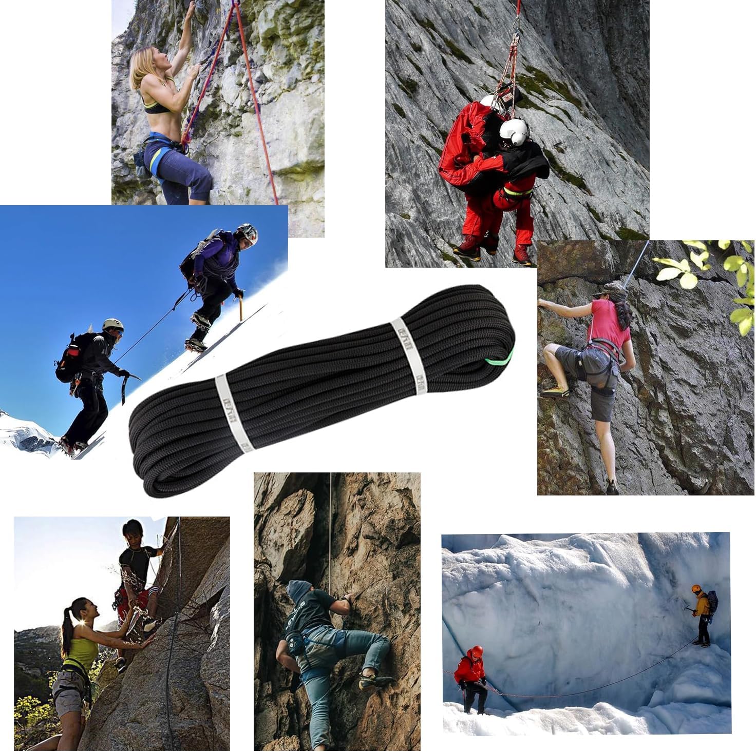 Ritafc Climbing Static Rope UIAA Rappelling Rope 11mm 100FT Static Line Nylon Kern Mantle Rope for Rock Climbe