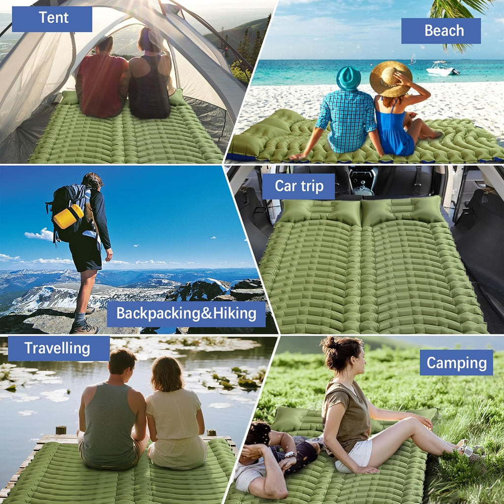 Double Camping Sleeping pad with Pillow & Built-in Foot Pump | Ultralight Camping Mattress，Compact Inflatable