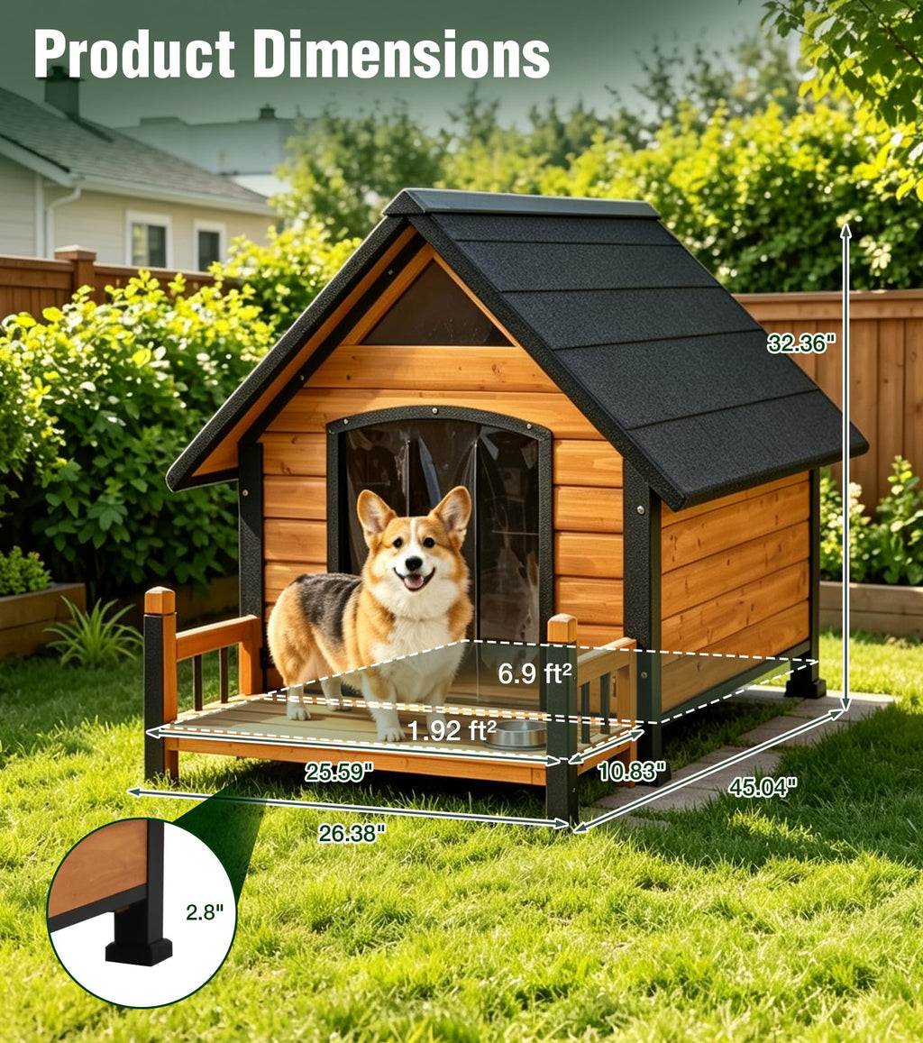 Dog House Outdoor Weatherproof with Iron Frame and Asphalt Roof