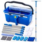 Window Cleaning Kit with Bucket, 76" Extension Pole, Squeegee & Scrubber