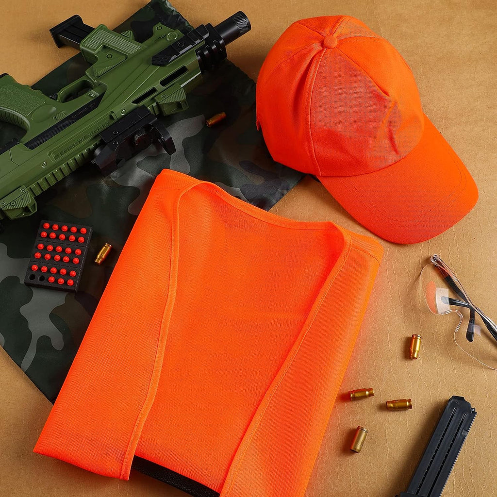 6 Pack Vest and Cap Combo Include 3 Orange Hunting Vest and 3 Blaze Orange Hat for Men Women, Blaze Orange
