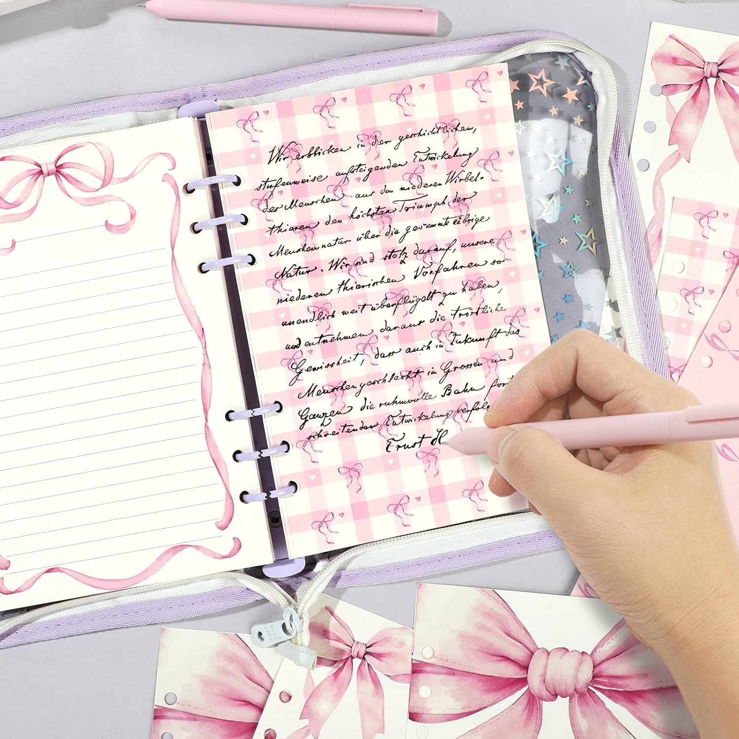 100 Sheets Pink Bow A5 Refills Paper for Planner Inserts Binder, Thick 6 Hole Notebook Refill, 120GSM Filler Loose