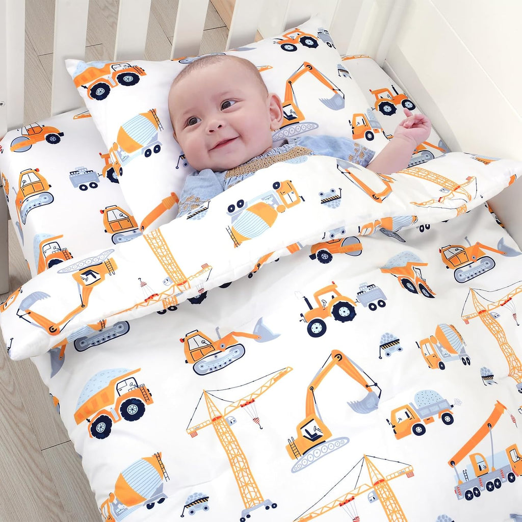 3 Piece Crib Bedding Set Soft Baby Crib Bedding Set Construction Trucks Crib Comforter Set - Comforter Sheet
