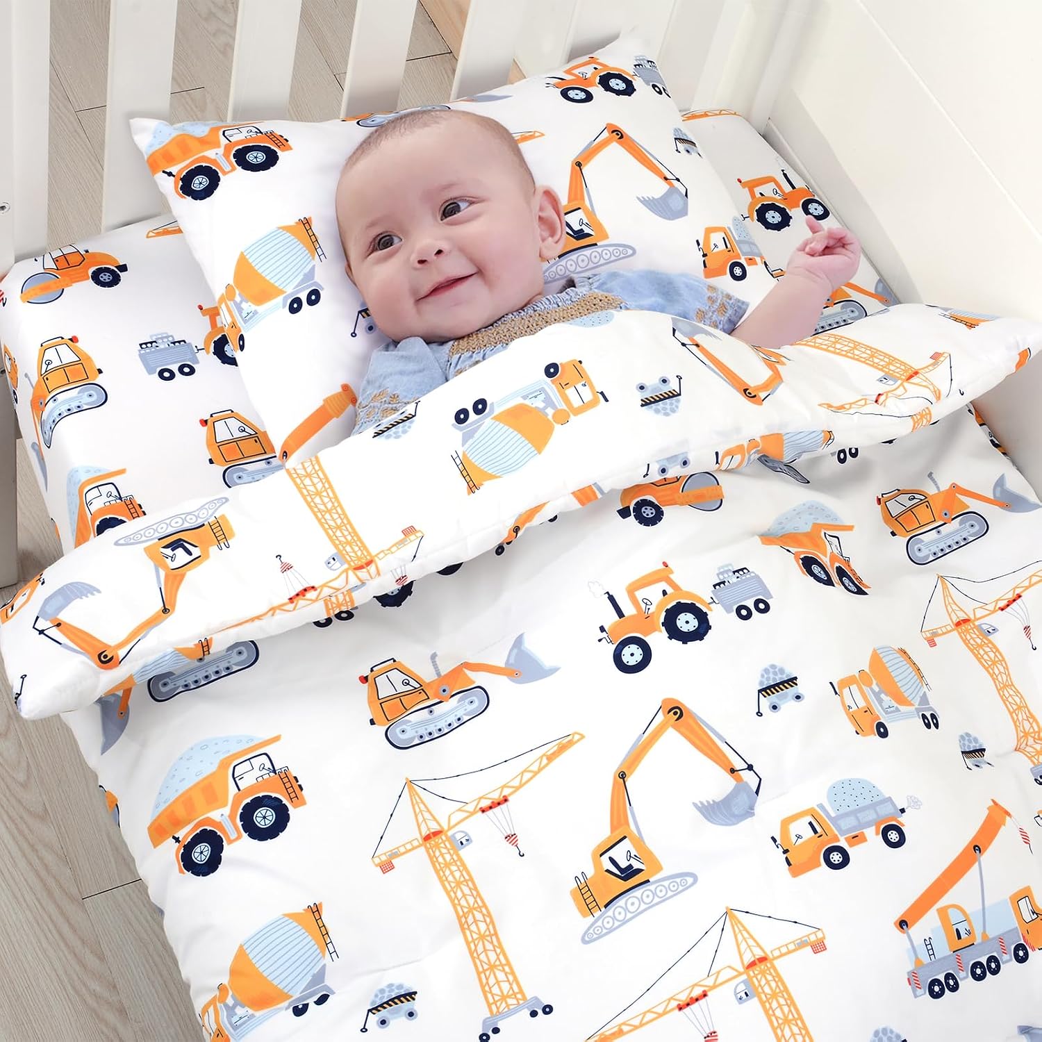 3 Piece Crib Bedding Set Soft Baby Crib Bedding Set Construction Trucks Crib Comforter Set - Comforter Sheet