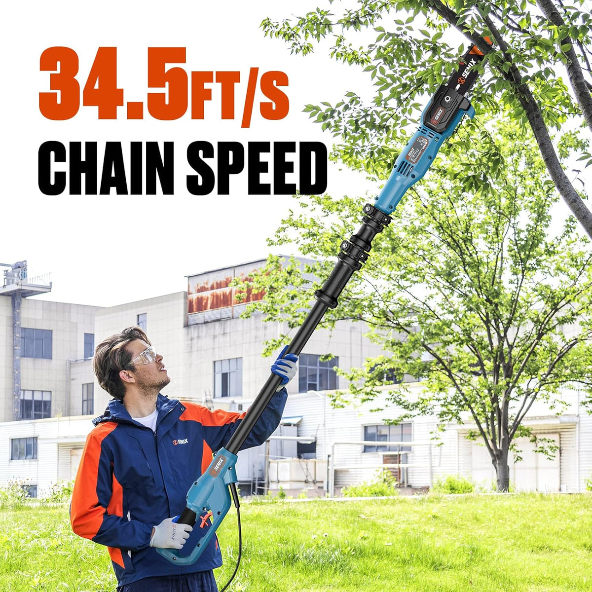 8A Corded Electric Pole Saw, 8 Inch Telescoping Pole Chainsaw 14ft Max Reach, Lightweight Tree Trimmer for High