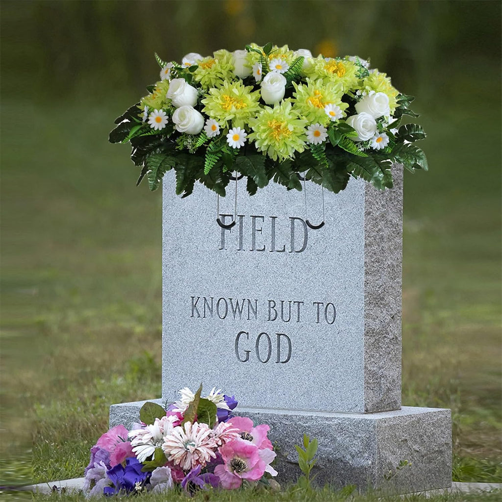 Cemetery Flowers Saddle Arrangement - Fade-Proof Artificial Floral Display for Gravesites - Quick Setup Memorial