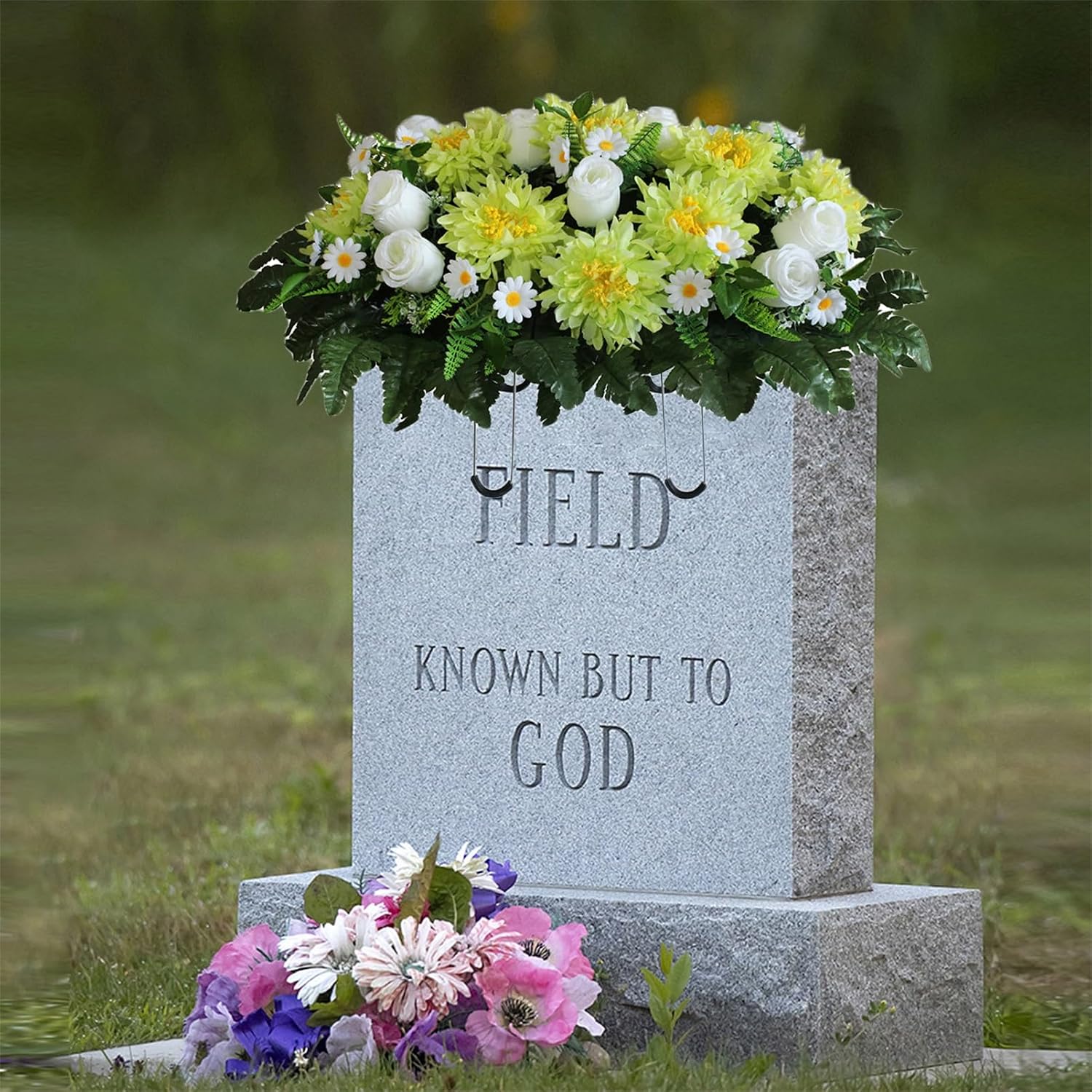 Cemetery Flowers Saddle Arrangement - Fade-Proof Artificial Floral Display for Gravesites - Quick Setup Memorial