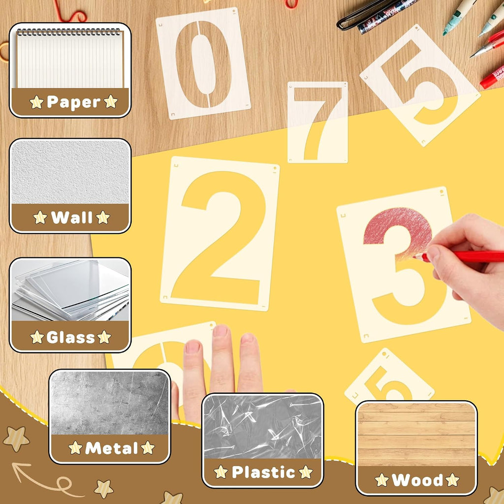 3,4,6,8 Inch Number Stencils,40Pcs Plastic Reusable Washable Curb Stencils | for Address Painting,0-9 Large Number
