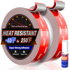 Heavy Duty Permanent Bond Double Sided Tape, Heat Resistant 2-Rolls