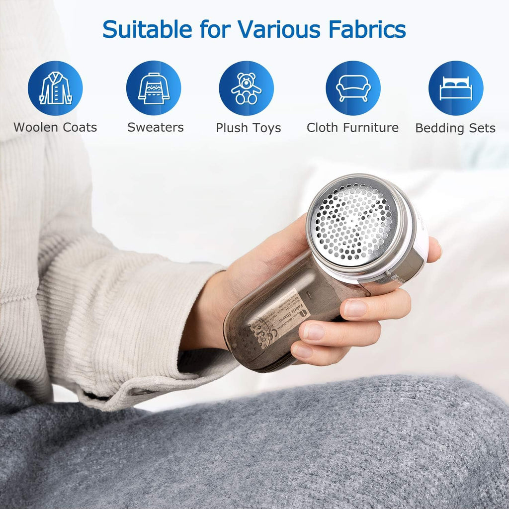 Fabric Shaver and Lint Remover, Portable Sweater Defuzzer | Battery Operated, 2 Speeds, 2 Replaceable Stainless Steel