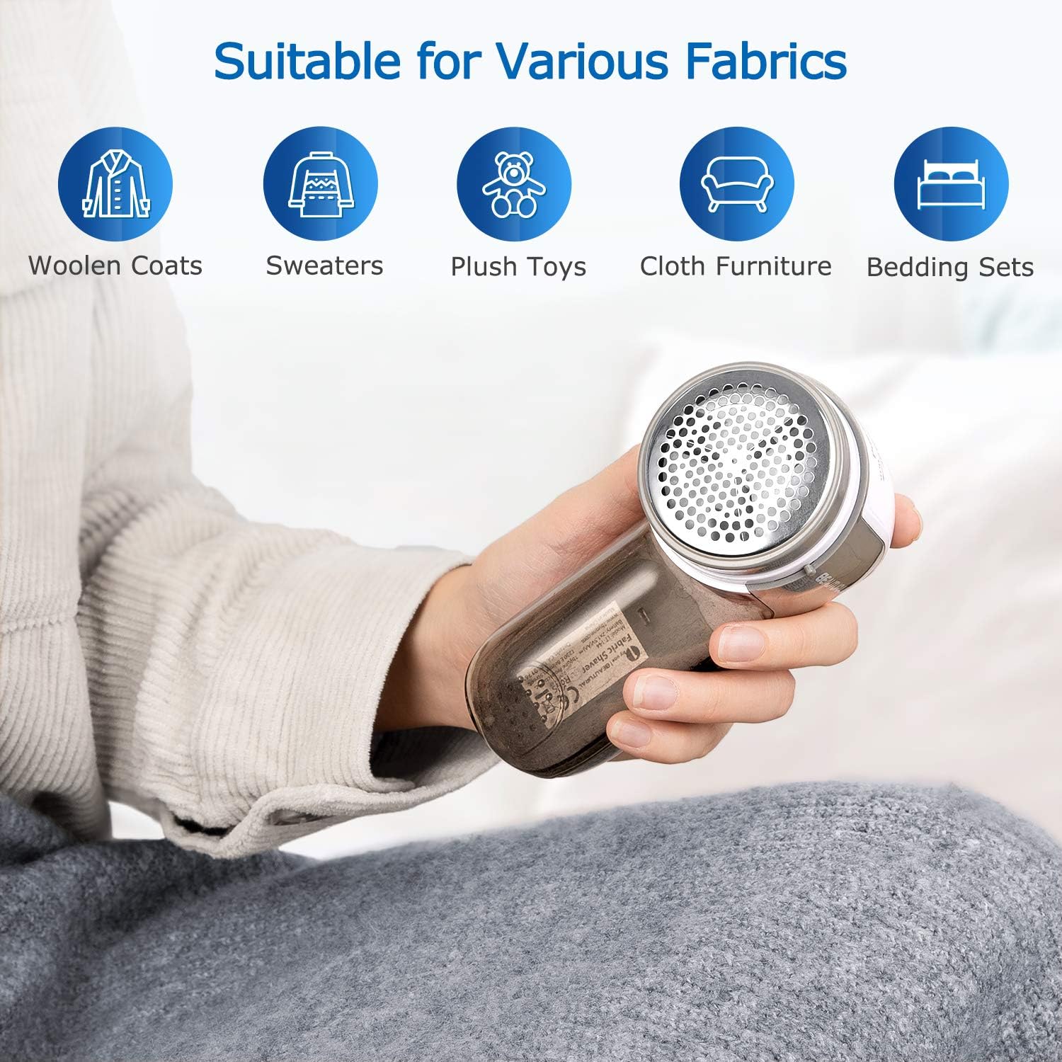 Fabric Shaver and Lint Remover, Portable Sweater Defuzzer | Battery Operated, 2 Speeds, 2 Replaceable Stainless Steel