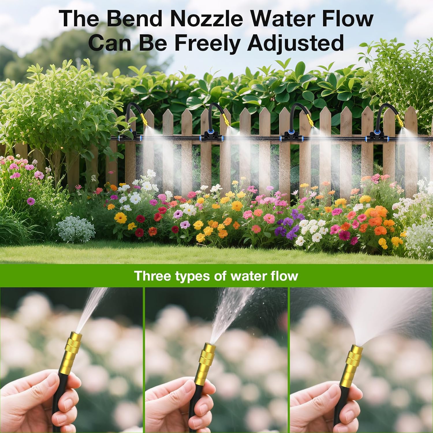 1/4" 100Ft Drip Irrigation System for Garden with 16pcs 360°Adjustable Brass Nozzles & Bendable Rod,Upgraded Watering