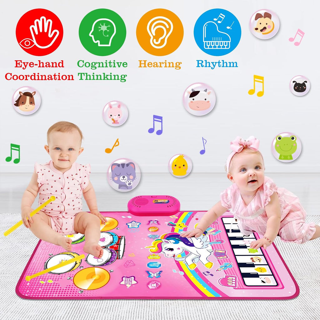 Toys for 1 Year Old Girl Gifts: 3 in 1 Baby Music Mat Toddler Toys Age 1-2 | Piano Drum Animal Touch Unicorn Toy